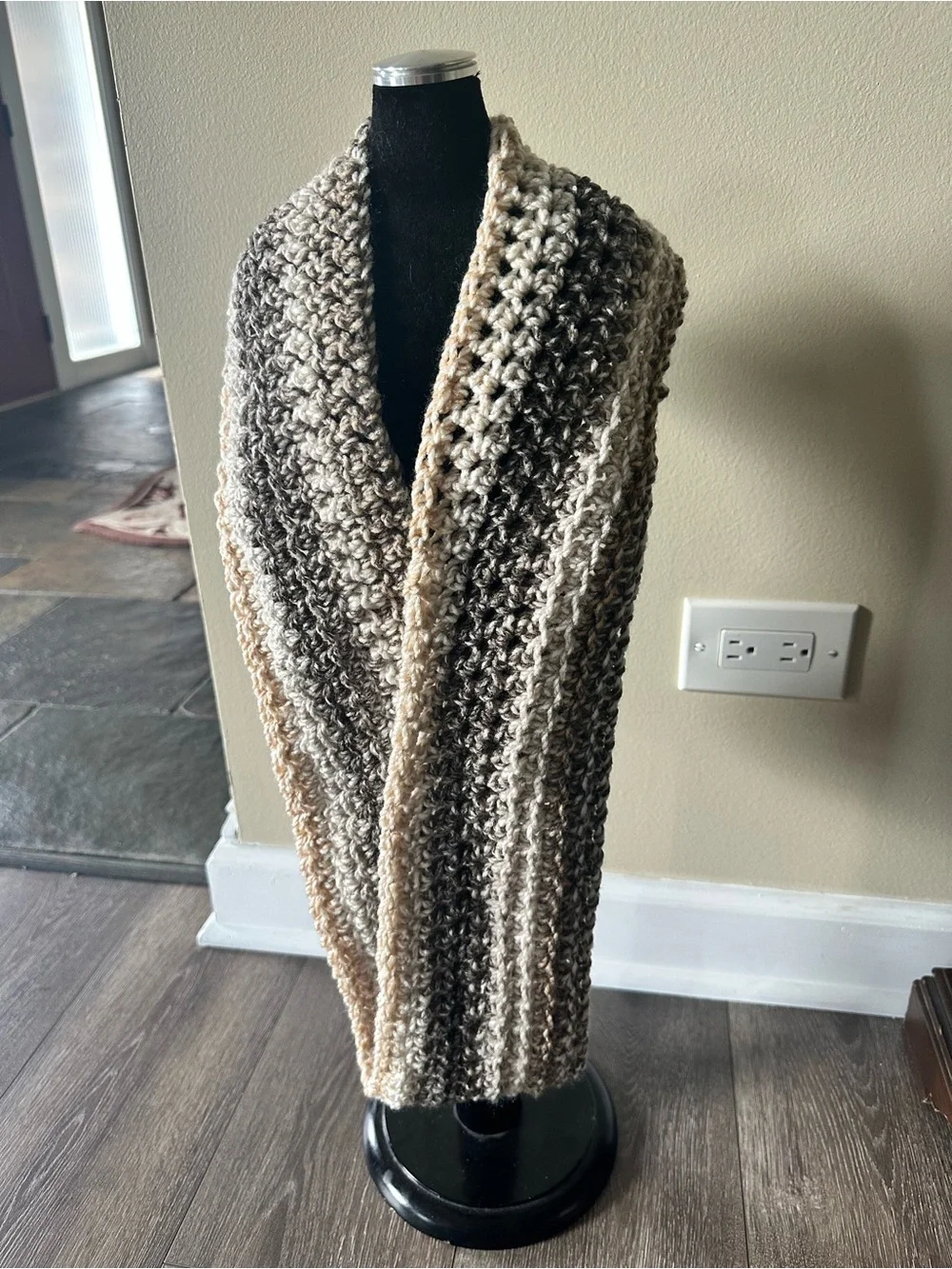 Neutral Crochet Infinity Scarf - Beige Taupe Gray